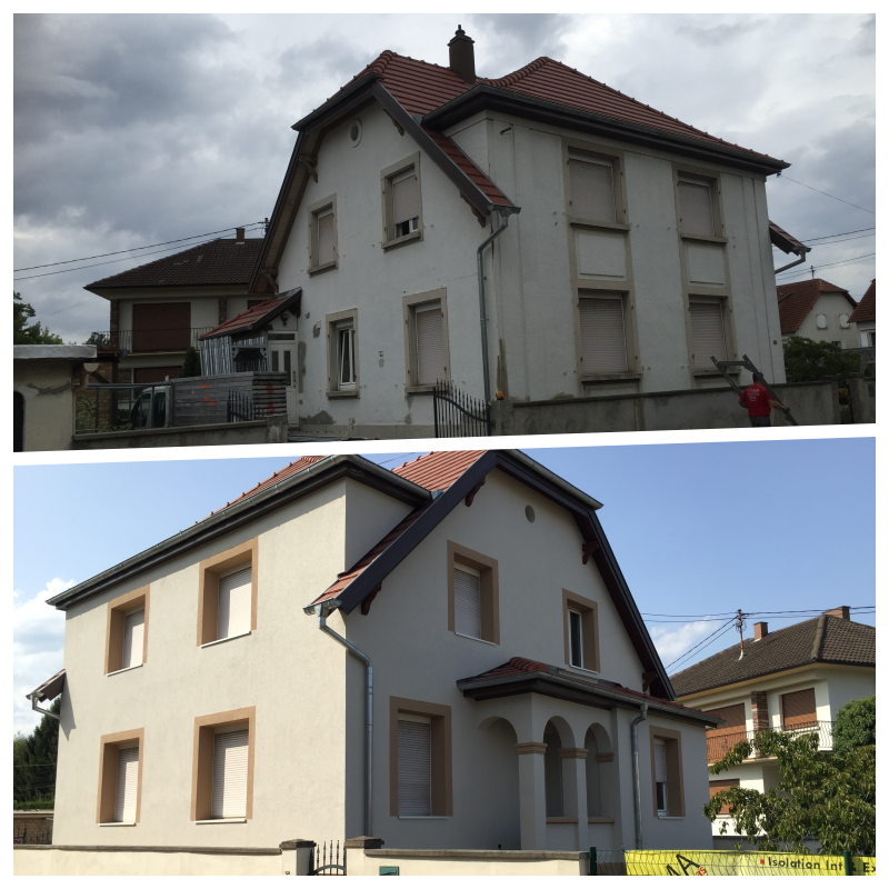 Avant et après les travaux de crépissage à la commune d'Eschau